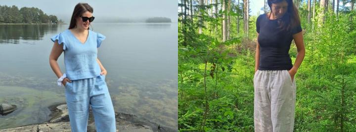 pellavahousujen ompelu